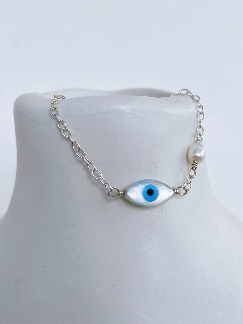 Silver Evil Eye Armband